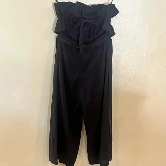 Saints + Secrets Ruffle 100% Linen Strapless Jumpsuit Navy Blue S - Picture 7 of 10
